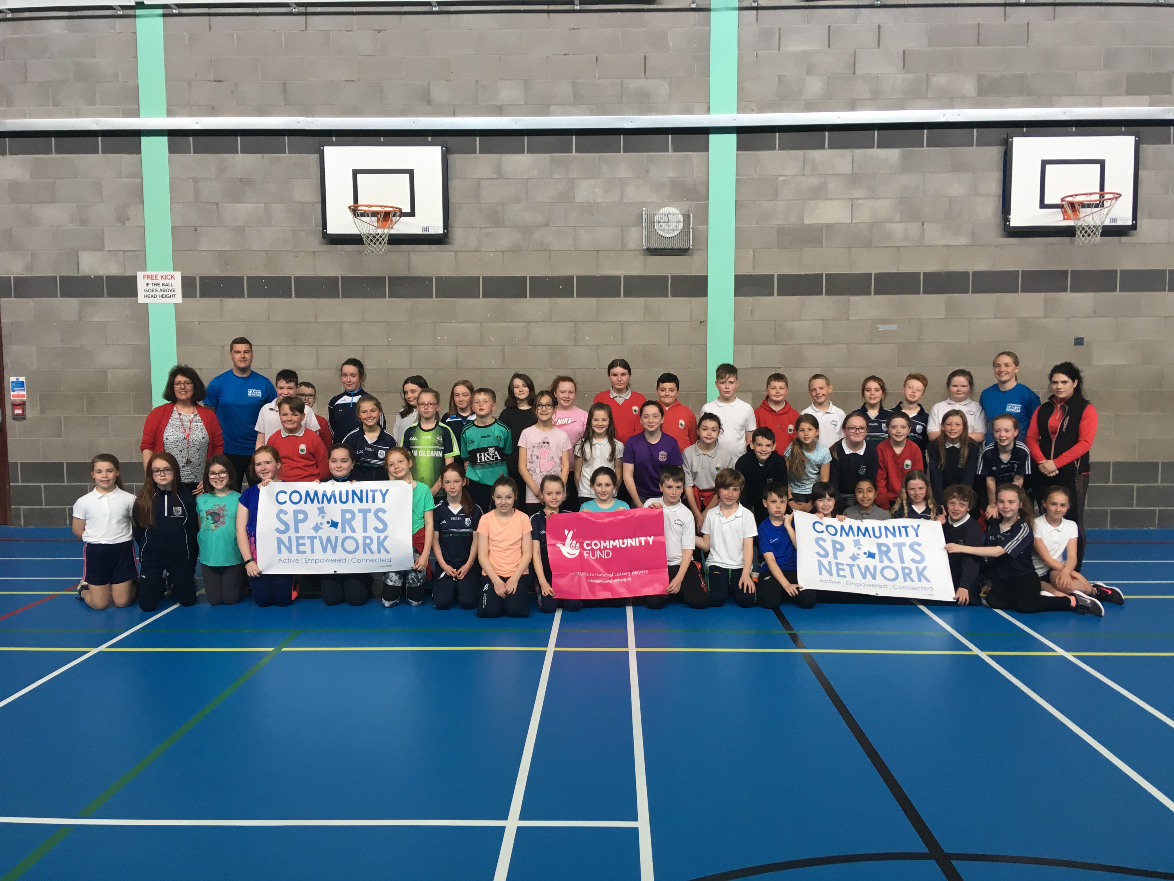 Group photo with banners